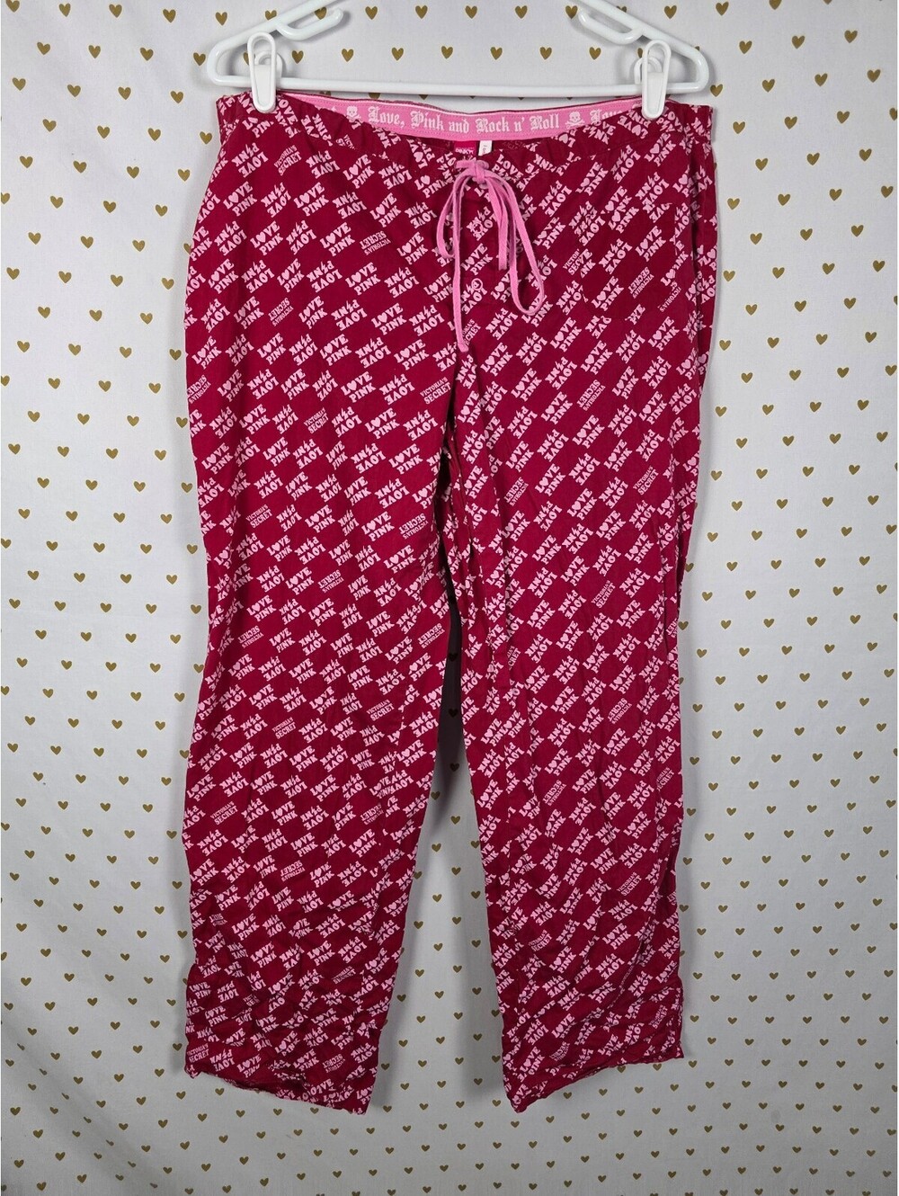 Victoria's Secret PINK Love Pink Rock N Roll Pajama Pants M Y2K All Over Logo